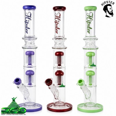 WATER PIPE HIPSTER STRAIGHT TUBE HEAVY WITH DOUBLE LEVE 12 ARM WORKED TREE PERC COLORED MOUTH & BASE RIM WP4900
